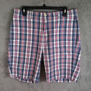 Vineyard Vines Club Shorts Mens 32x10 Blue Plaid Preppy Classic Chino Flat Front